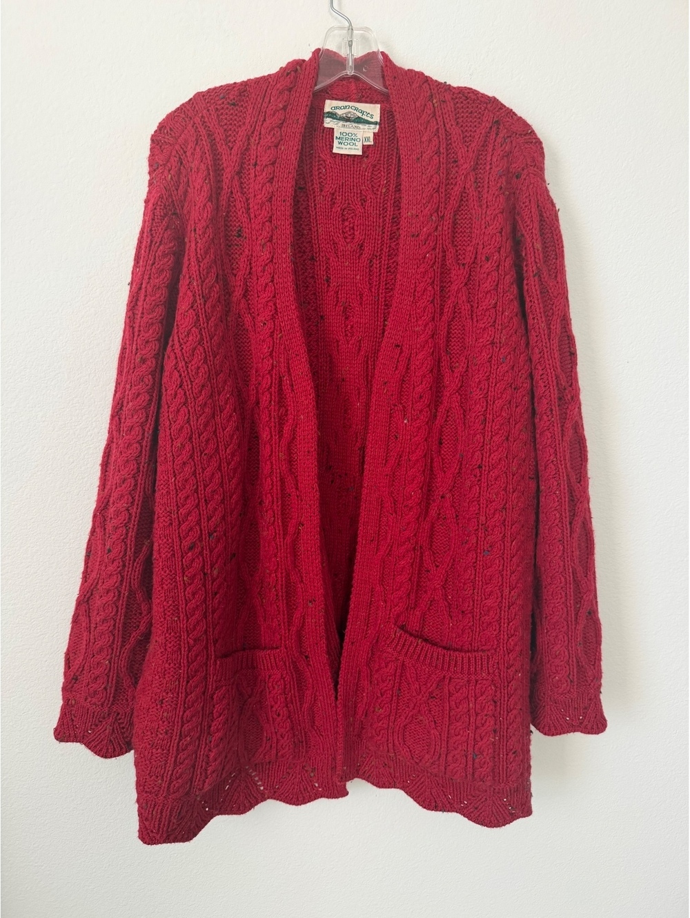 Aran Crafts Ireland 100% Wool Cable Knit Open Front Cardigan Sweater Size XXL